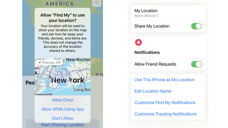 Find My app start up and settings
