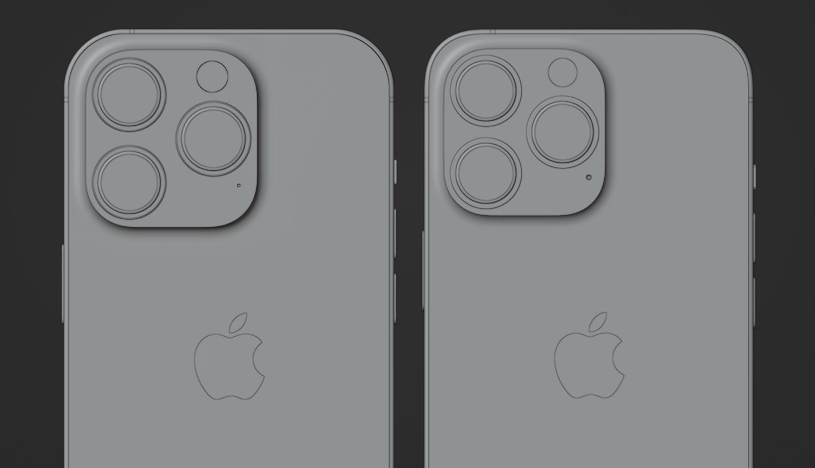 Design render based on leaks: iPhone 14 Pro (left) vs. iPhone 13 Pro (right).