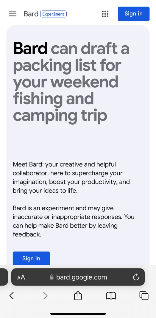 Google Bard is available on iPhone via Safari.