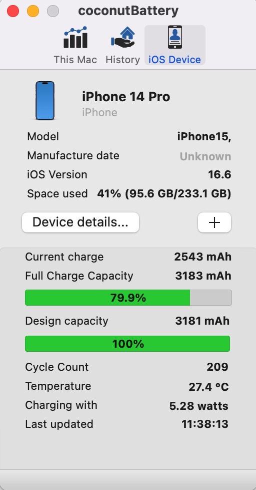 My iPhone 14 Pro went through 209 cycles in 330 days.