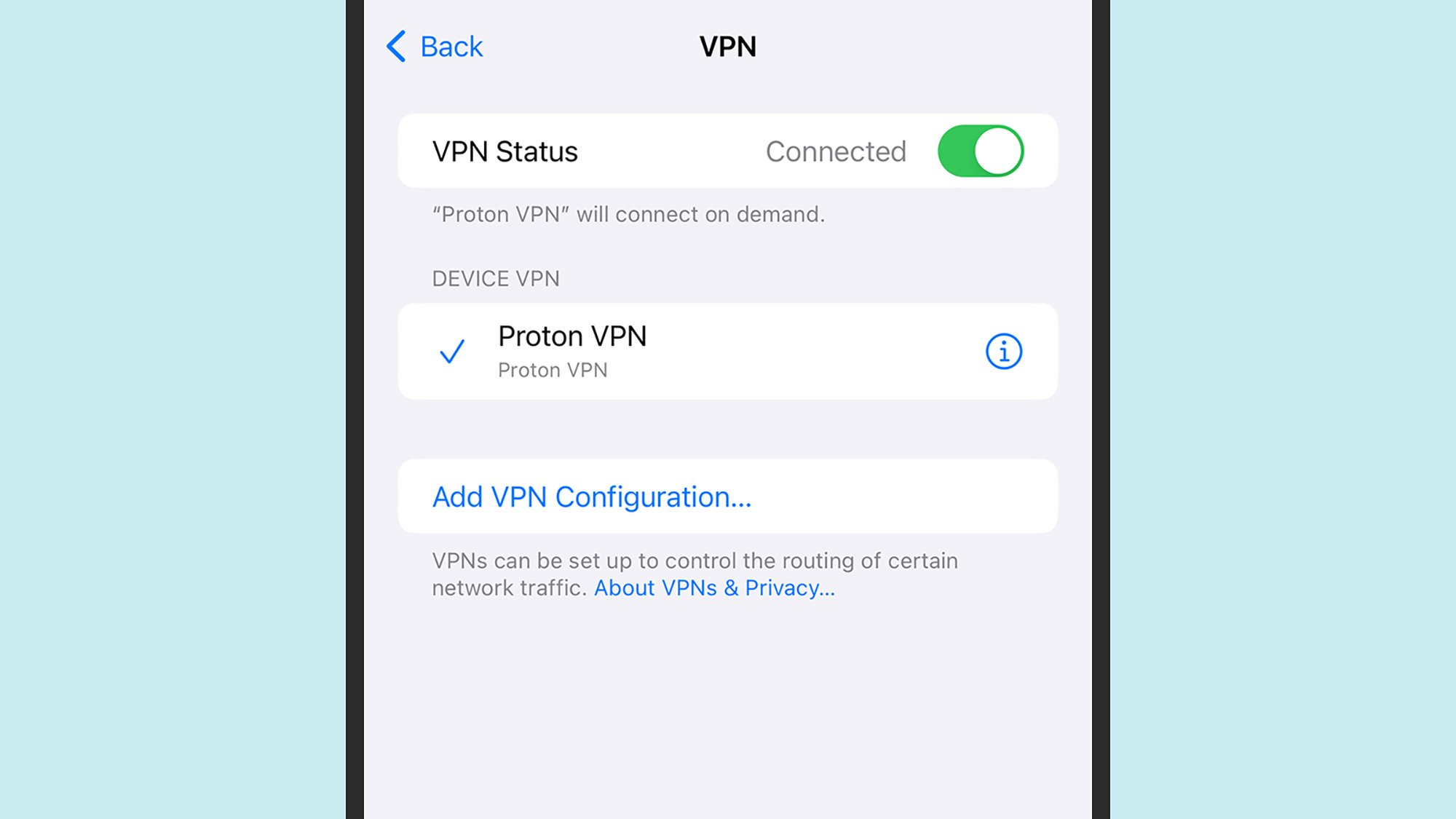 iOS VPN settings