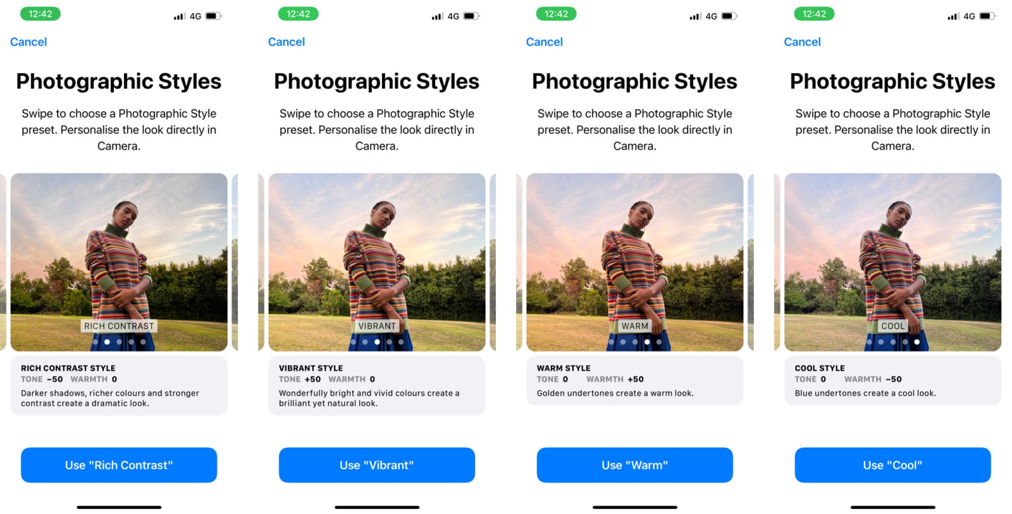 Photographic Styles in iPhone 13 to iPhone 15 series.