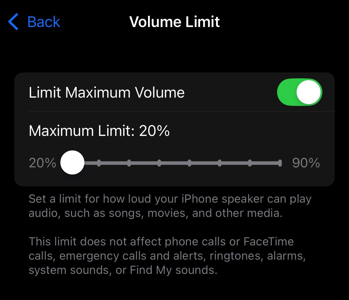 The new Volume Limit feature in iOS 18.2.