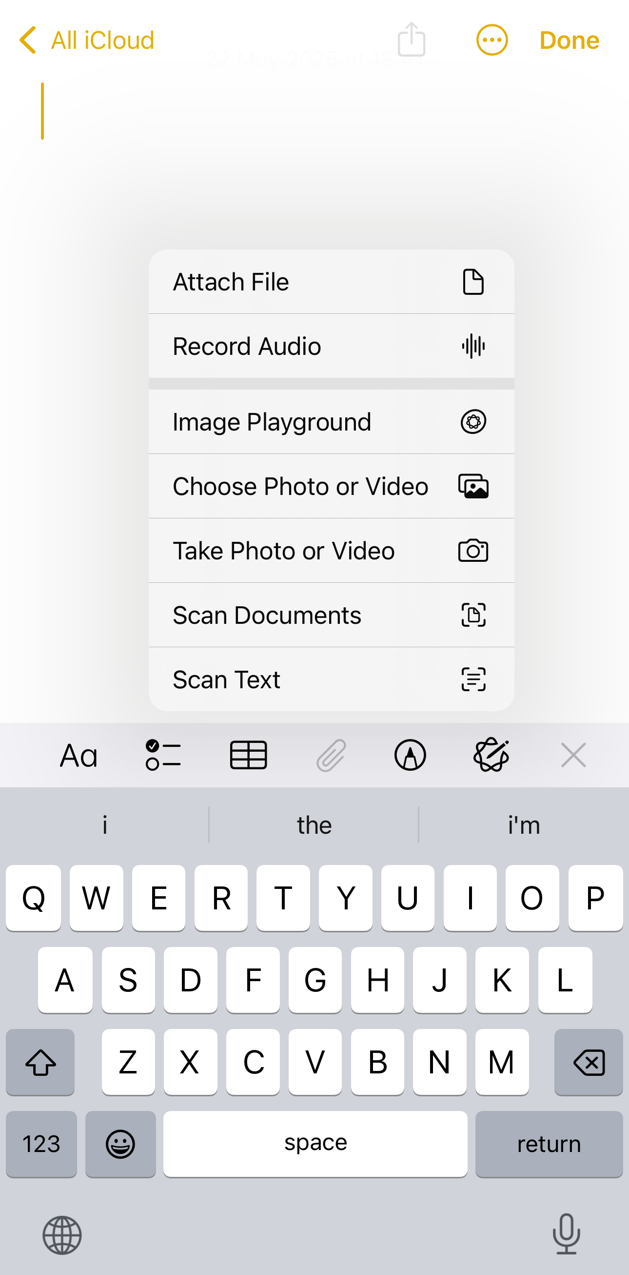 List of tools available in iCloud, including Scan Document.
