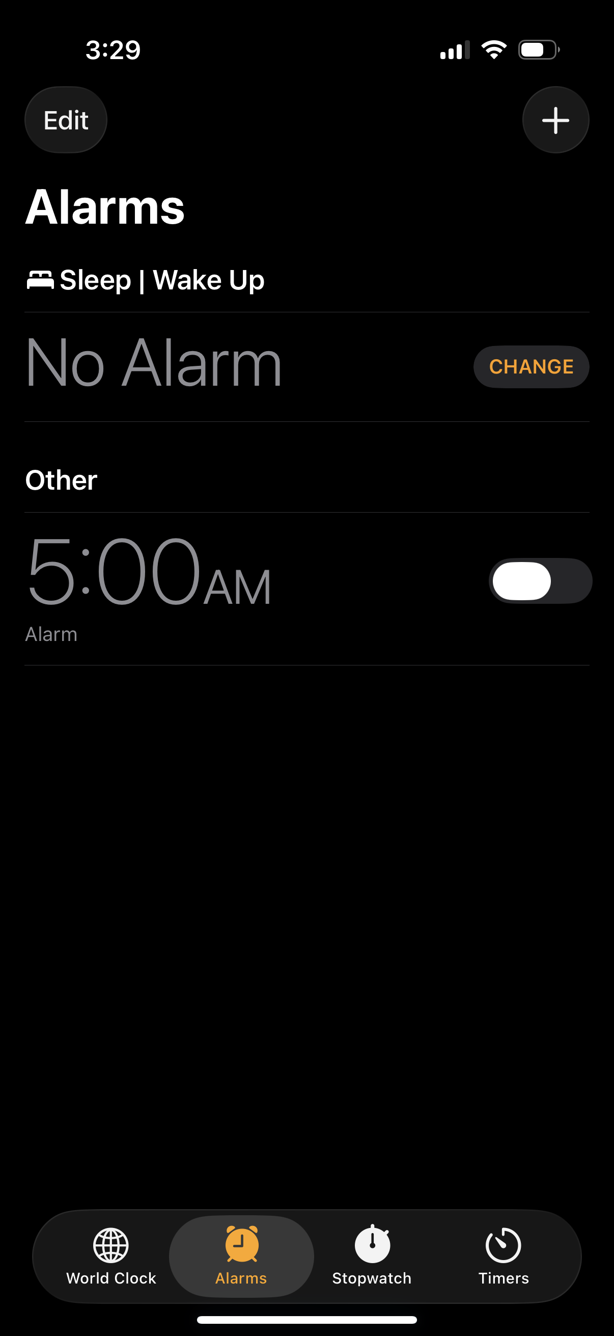 A screenshot of the clock app in iOS 26.