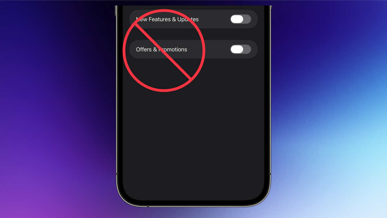 Apple Wallet's Offers and Promotions settings disabled on an iPhone.
