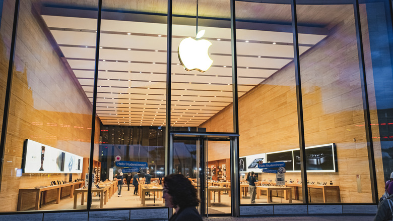 A logo seen on an Apple retail store in Germany.