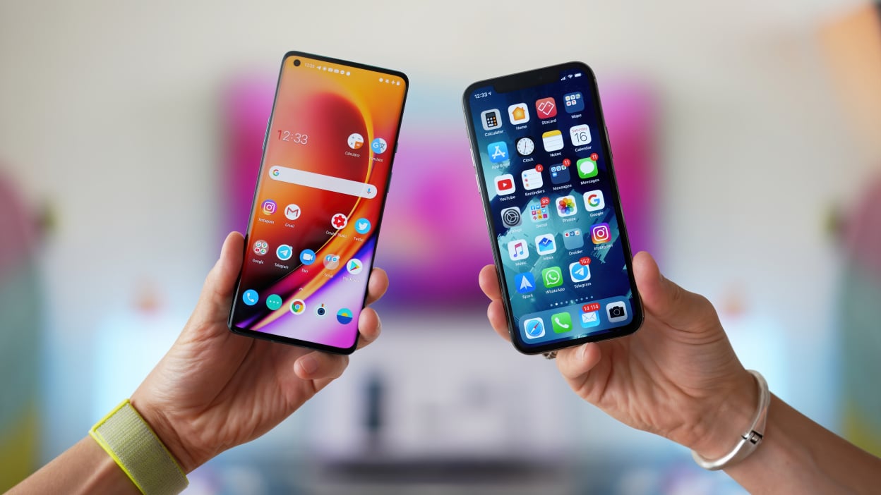samsung galaxy on the left, iphone on the right