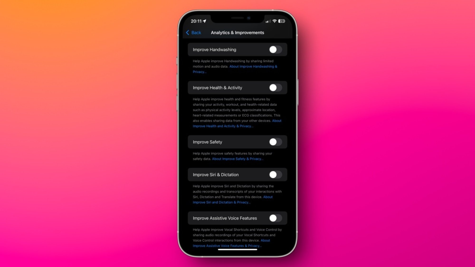 Privacy settings on an iPhone.