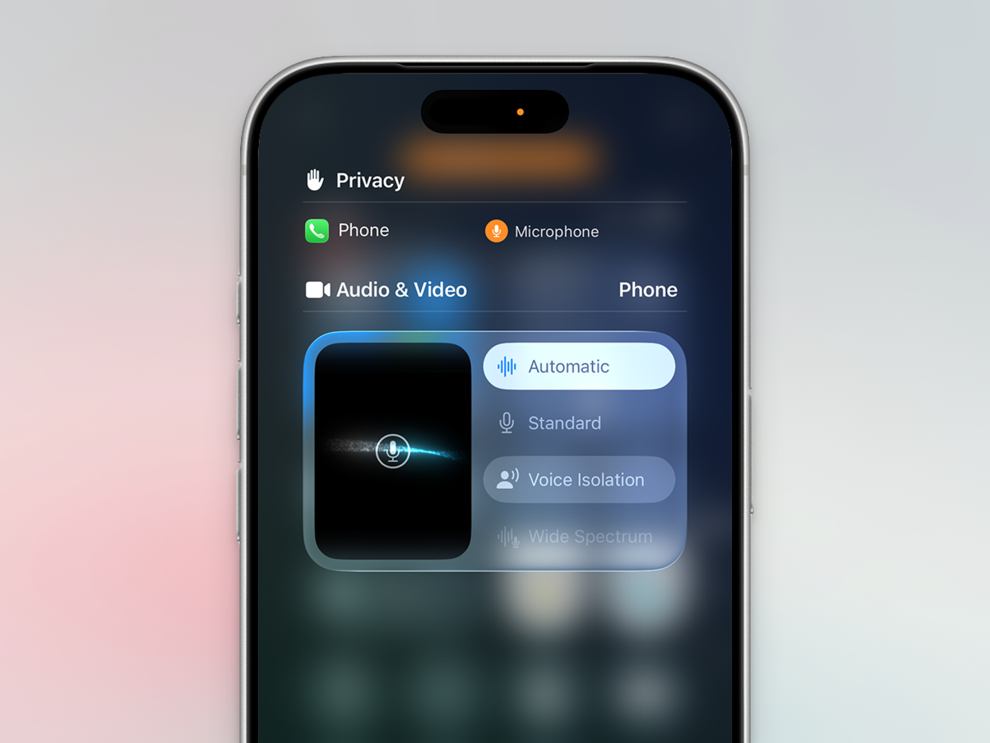 iOS 26 Voice Isolation Mode and Mic Controls.