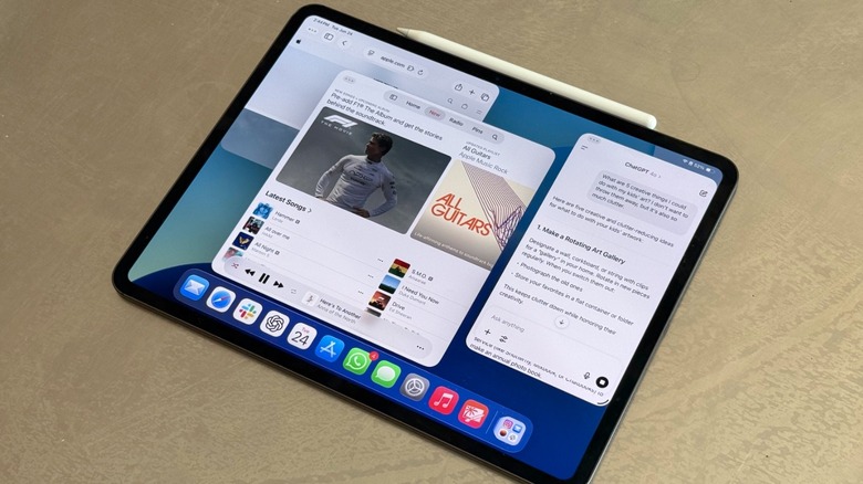 An iPad Pro running several apps at once