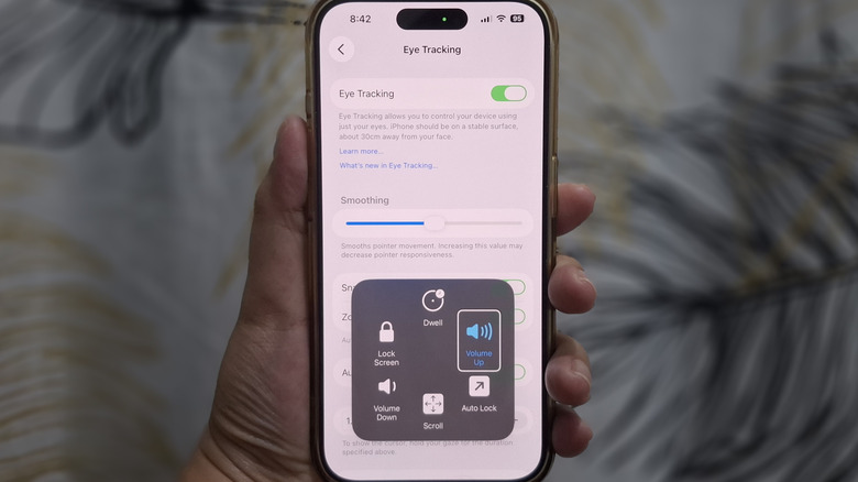 iPhone showing Eye Tracking active with AssistiveTouch open