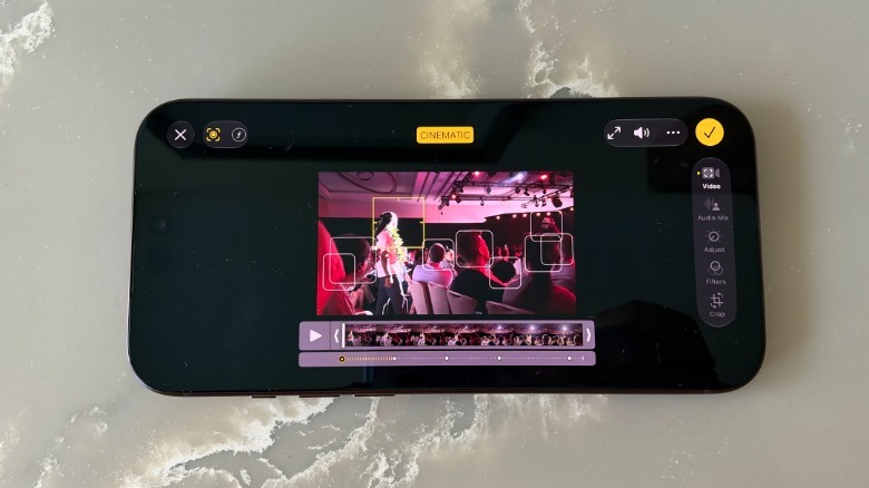 Close-up of adjusting cinematic mode after filming videos on the iPhone 18 Pro
