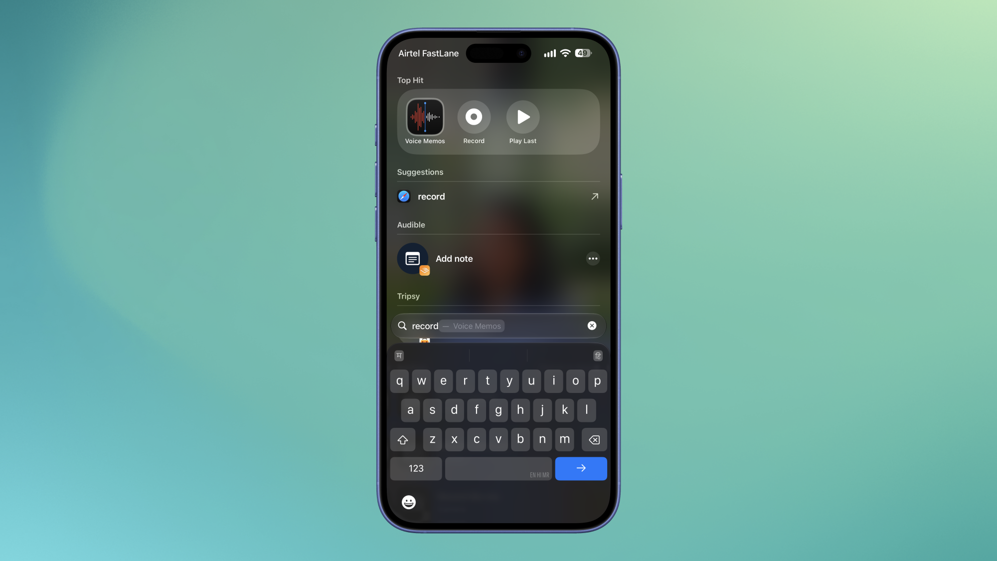 Recording a voice note via Spotlight.